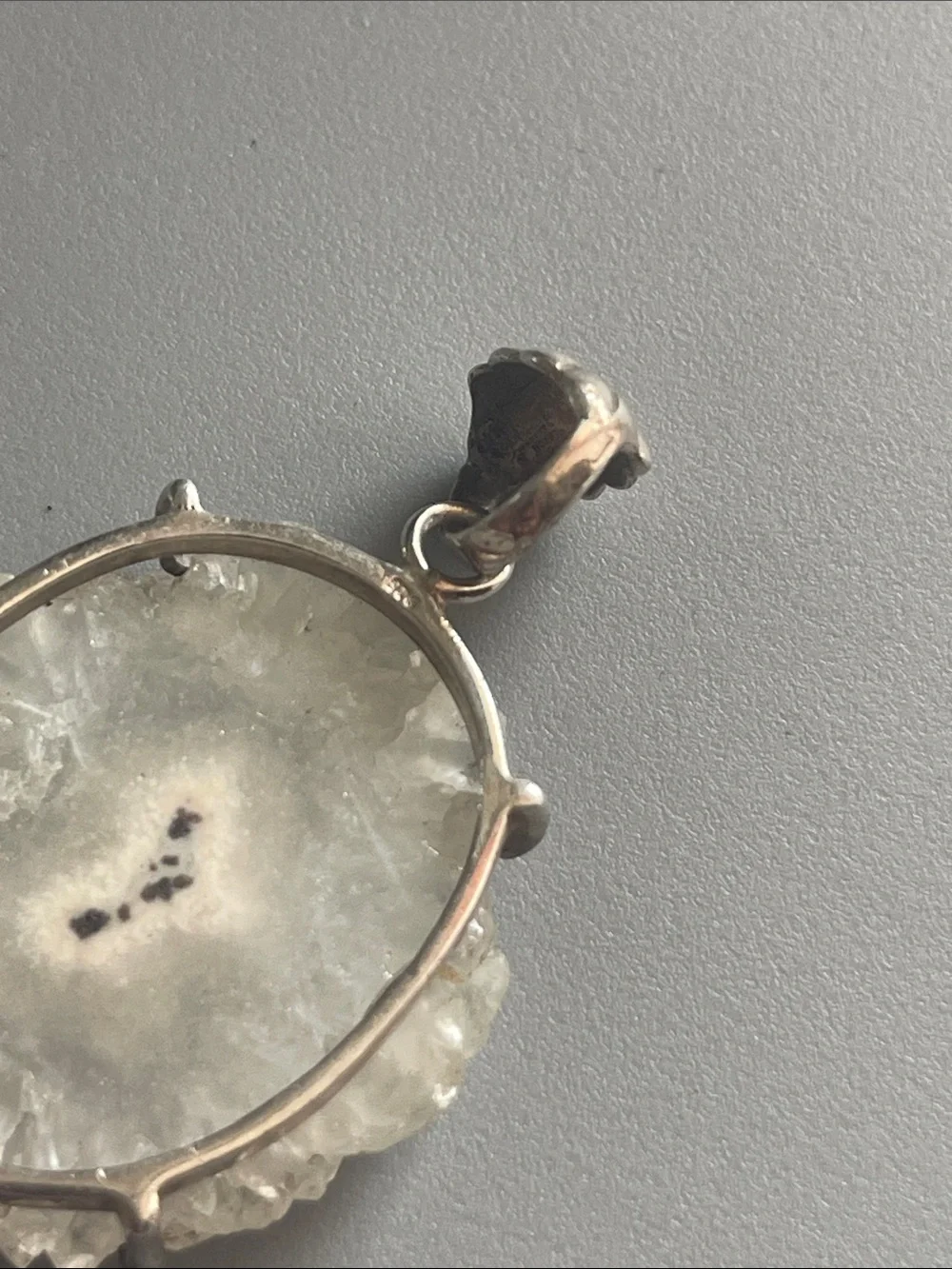 Raw White Crystal Geode Pendant Necklace